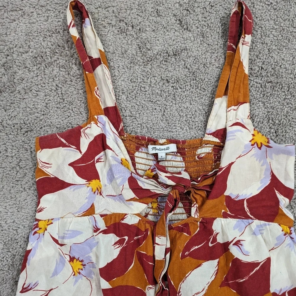 Madewell Tie-Front Cover-Up Jumpsuit Orange tropical flower print size Small - Picture 3 of 10